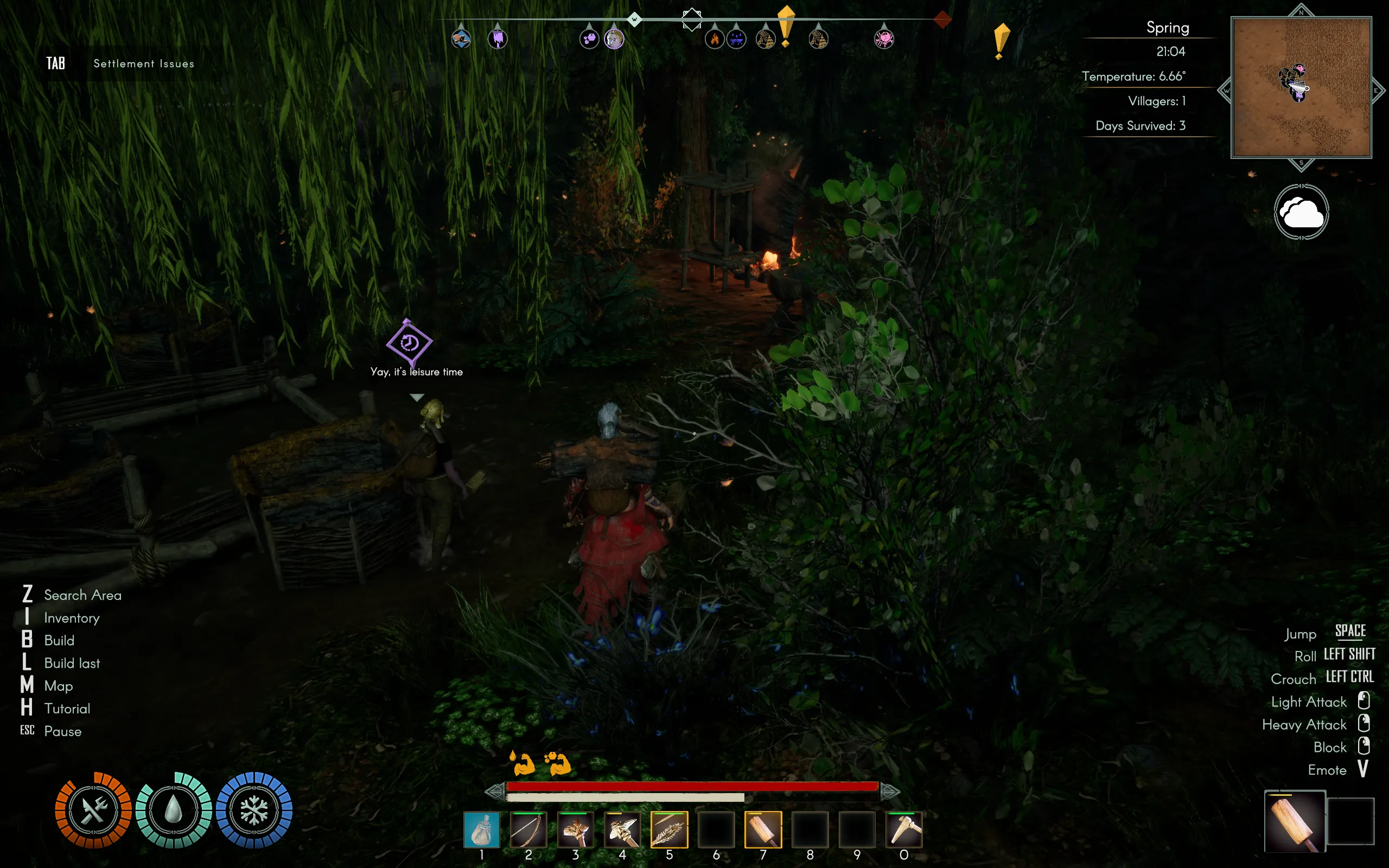 A woman in a dark forest says "Yay it&#x27;s leisure time"