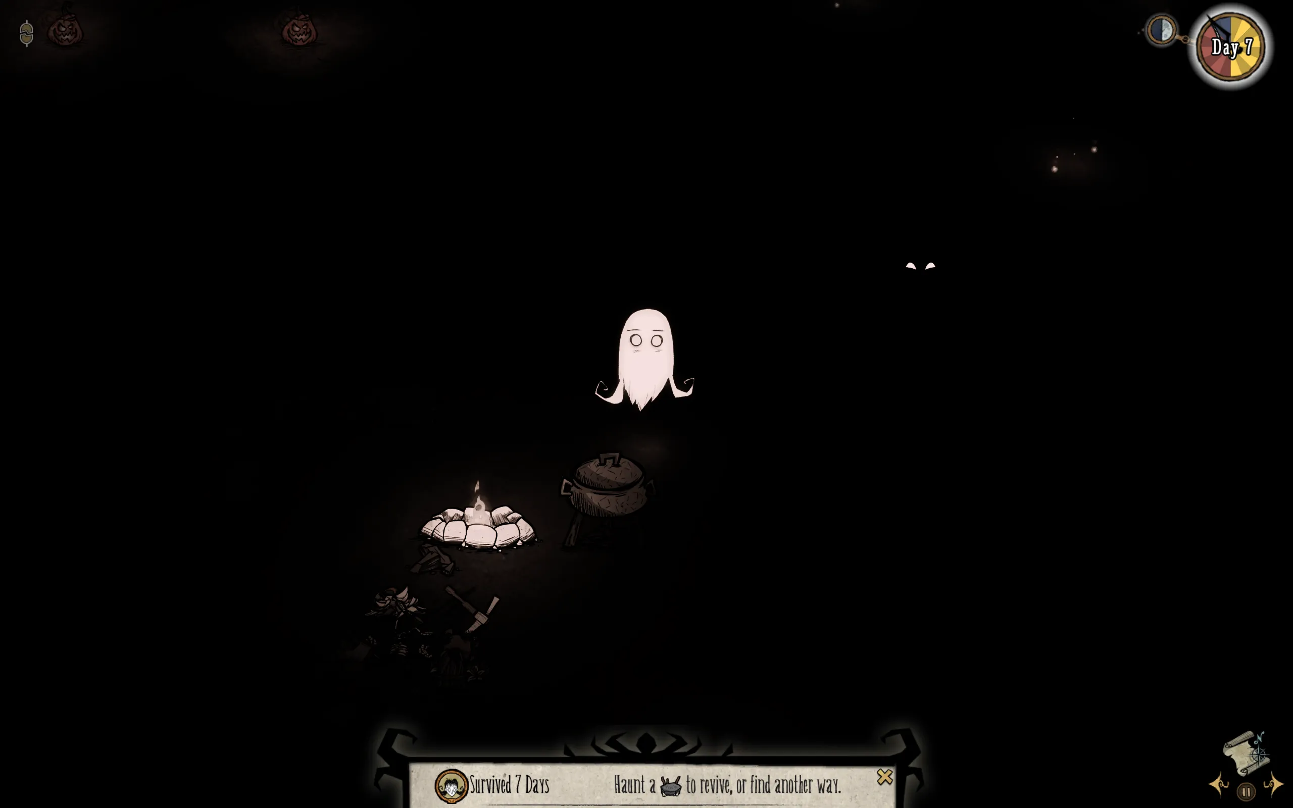 A ghost hovers over a fire