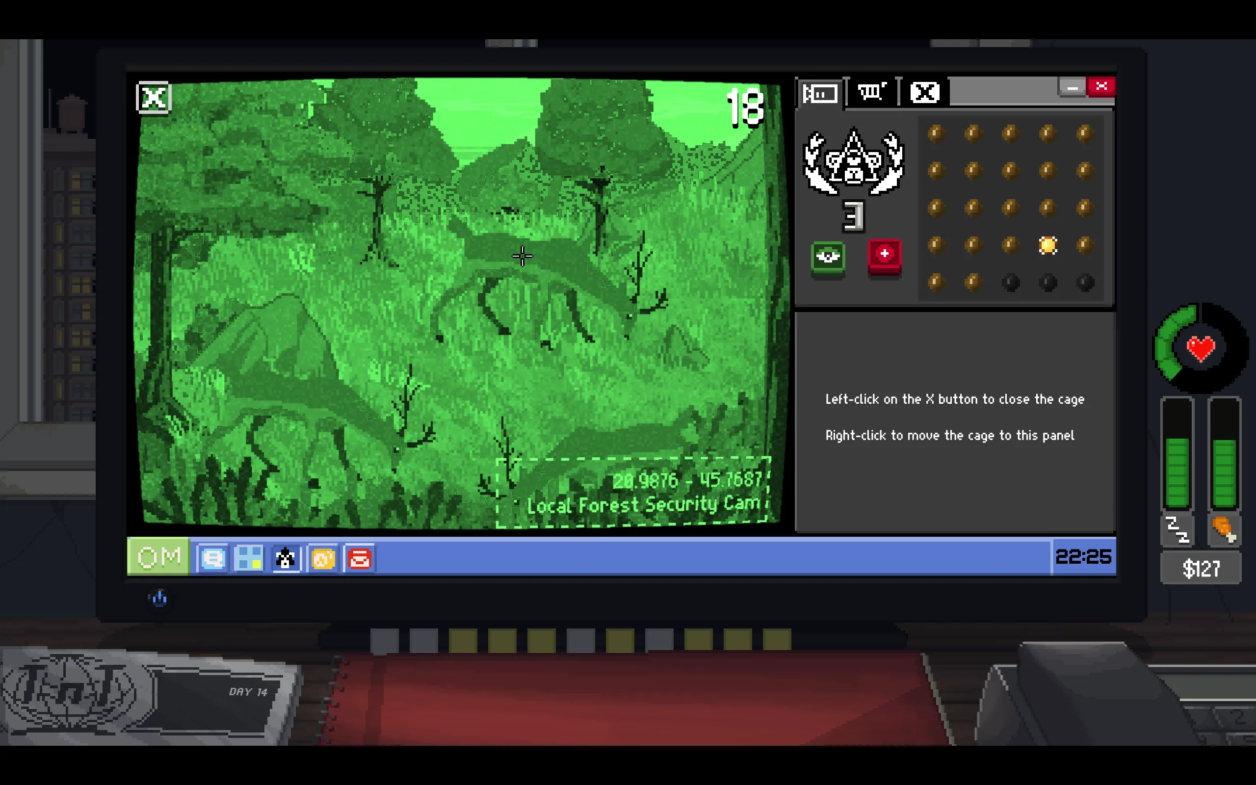 A camera displays deer grazing in a forest