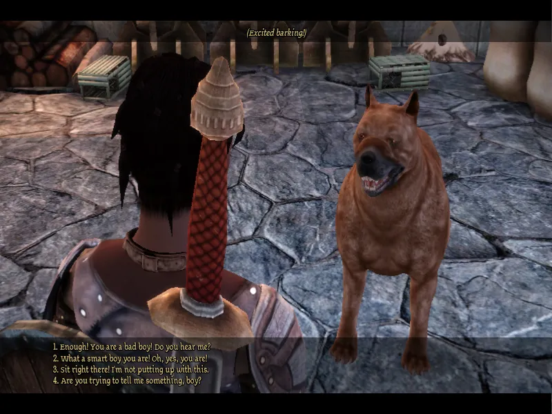 A dog barks excitedly while being told they are a good boy.