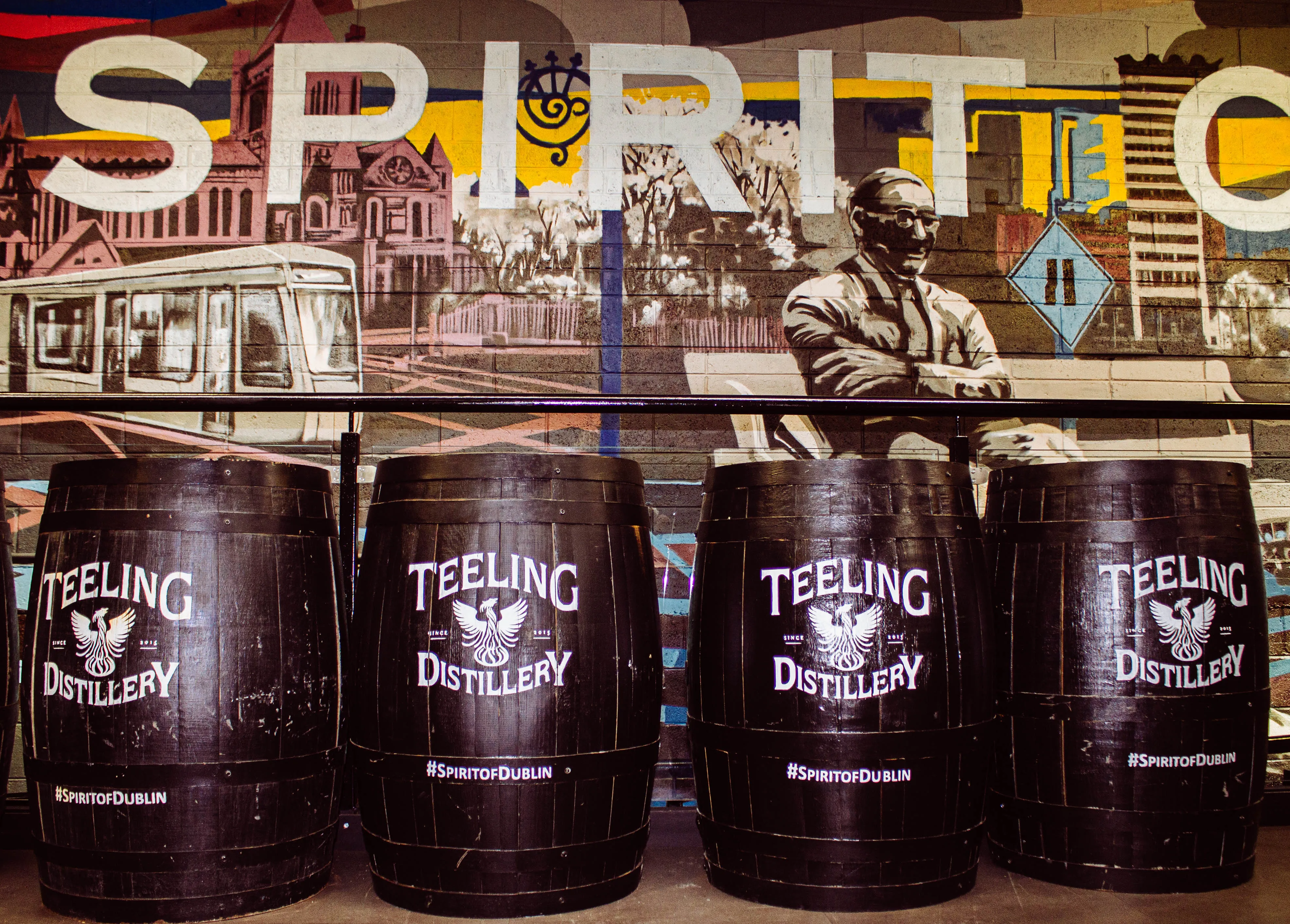 Barrels of whiskey in a distillery